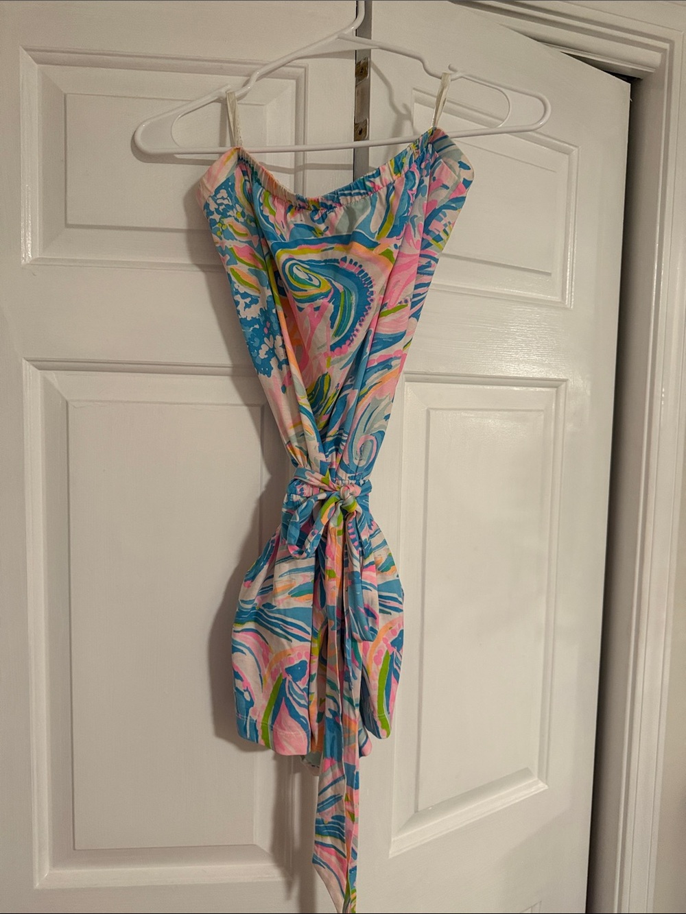 Lilly Pulitzer Strapless Pastel Swirl Dress in Pink, Blue & Yellow